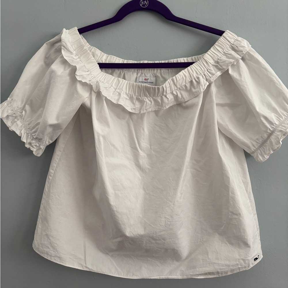 Vineyard Vines Cream Ruffled Off the Shoulder Blouse